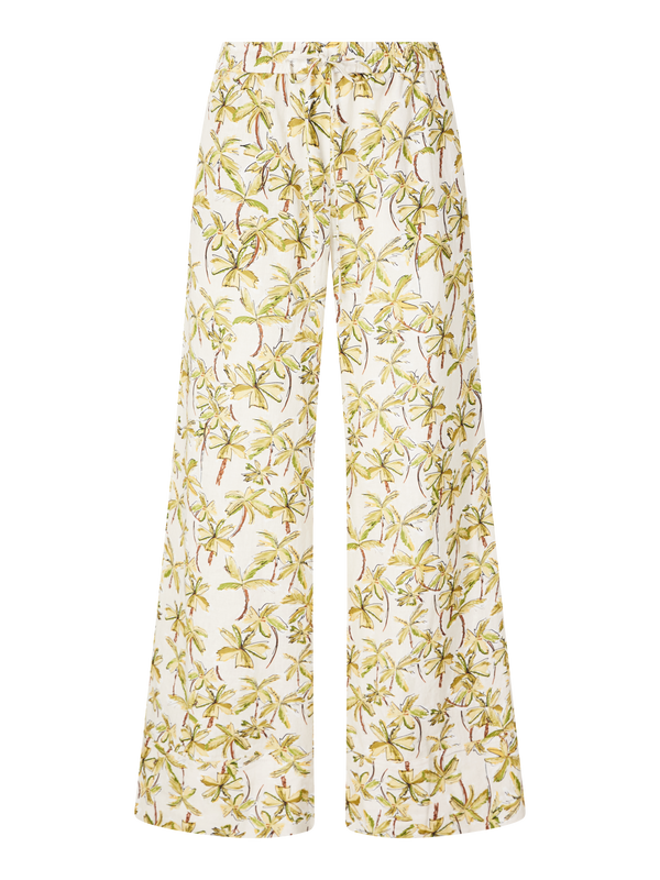 Leinenhose 'Violetta' mit Palmen-Print Crème