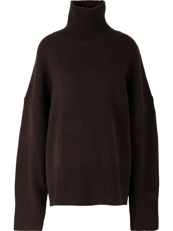 Oversized cashmere jumper with a roll neck – espresso
