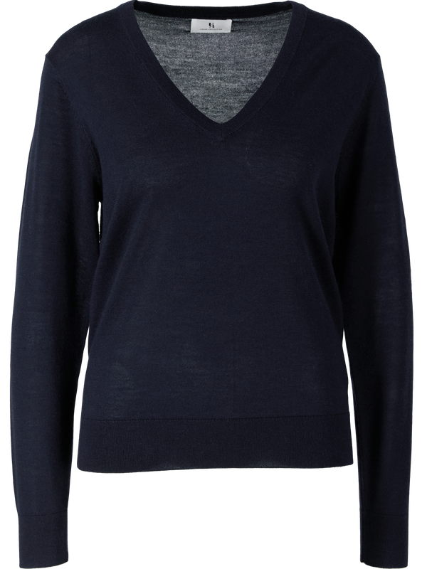 'Deep VN' Midnight wool, cashmere and silk jumper