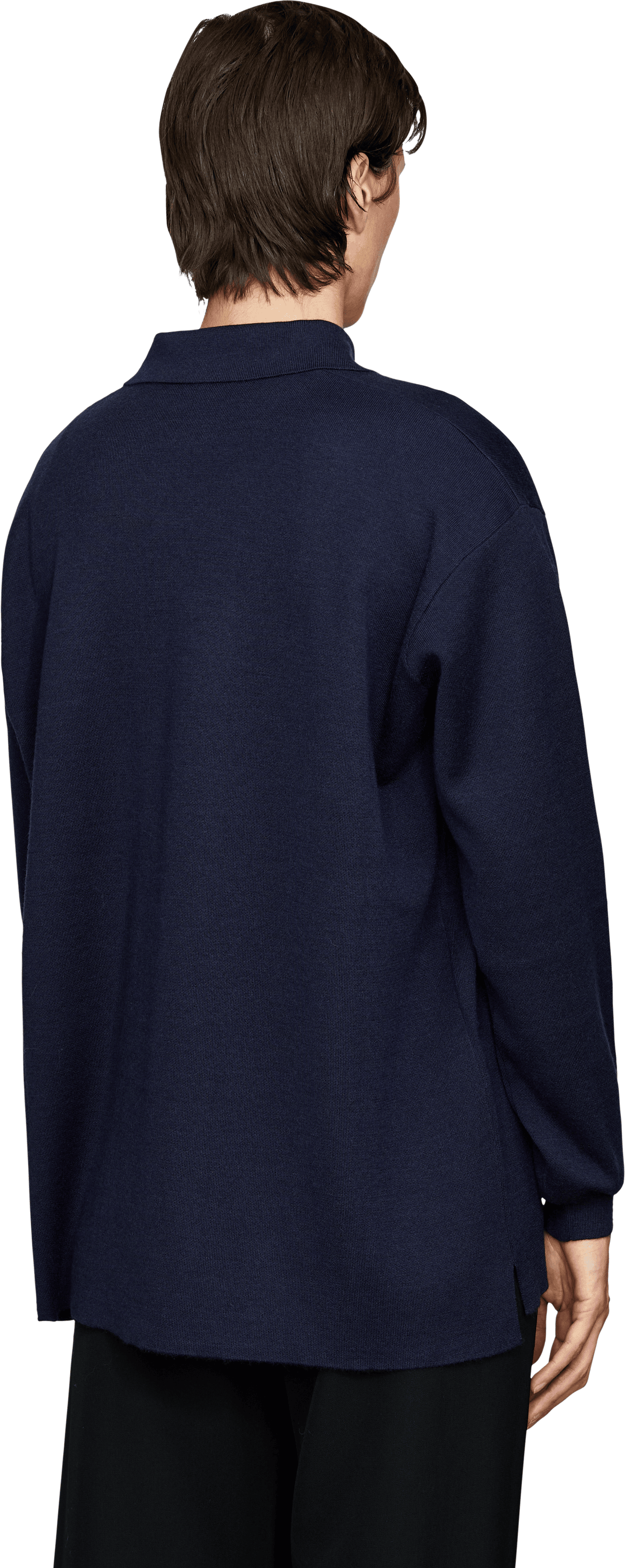 LOEWE Cashmere-Seidenpullover mit Polokragen Marineblau, Rückansicht – UNGER.DE