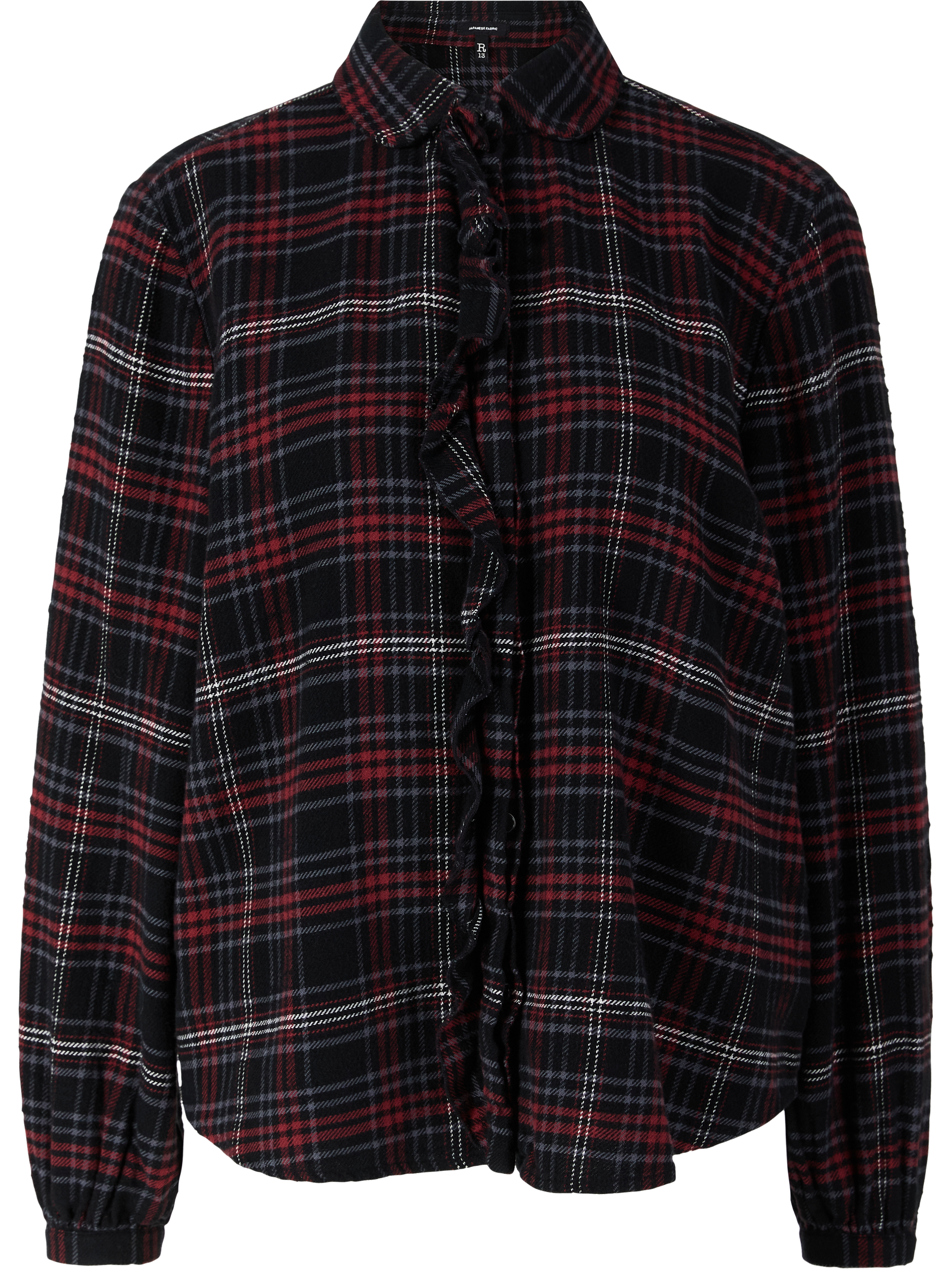 R13 Cropped Bluse 'Shrunken Ruffle' mit Rüschen Schwarz, Produktansicht – UNGER.DE