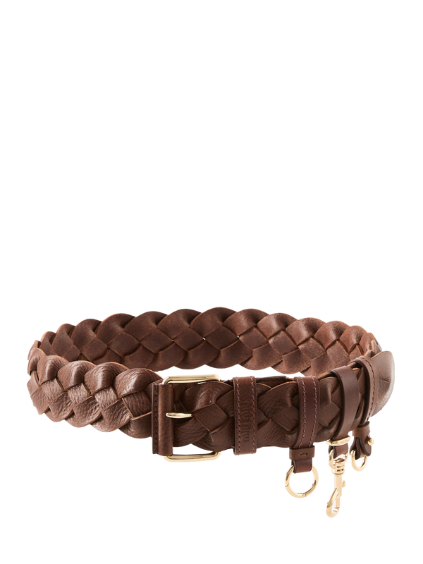 Braided calfskin belt brown