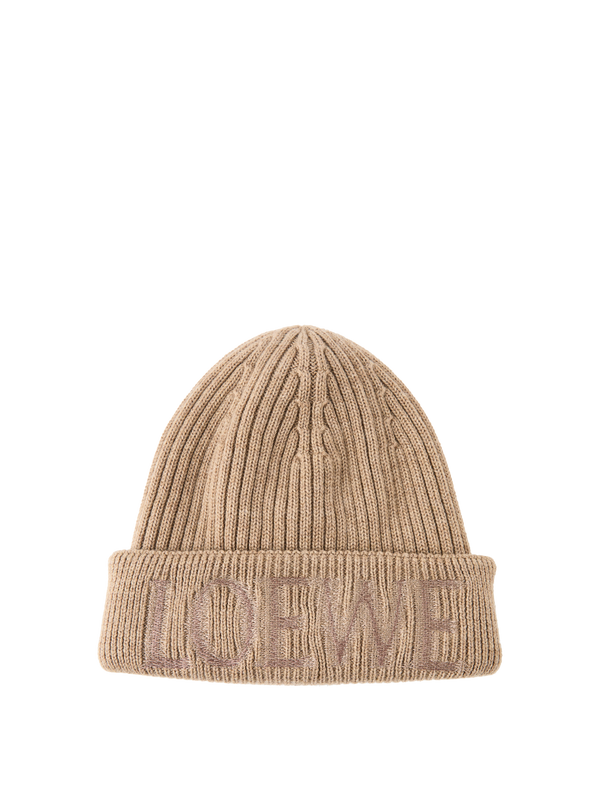 Wool hat with embroidered logo Beige
