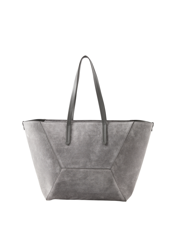 Shopper aus Veloursleder Grau