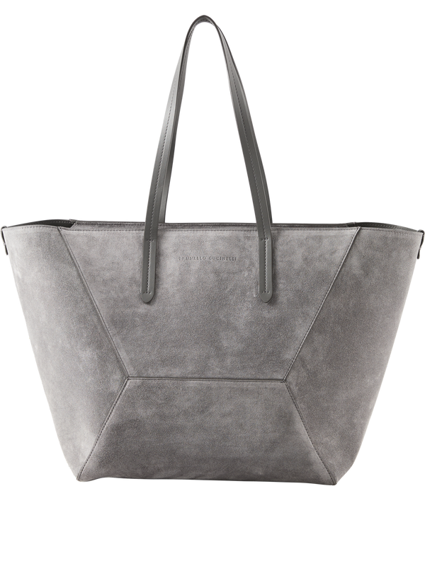 Shopper aus Veloursleder Grau