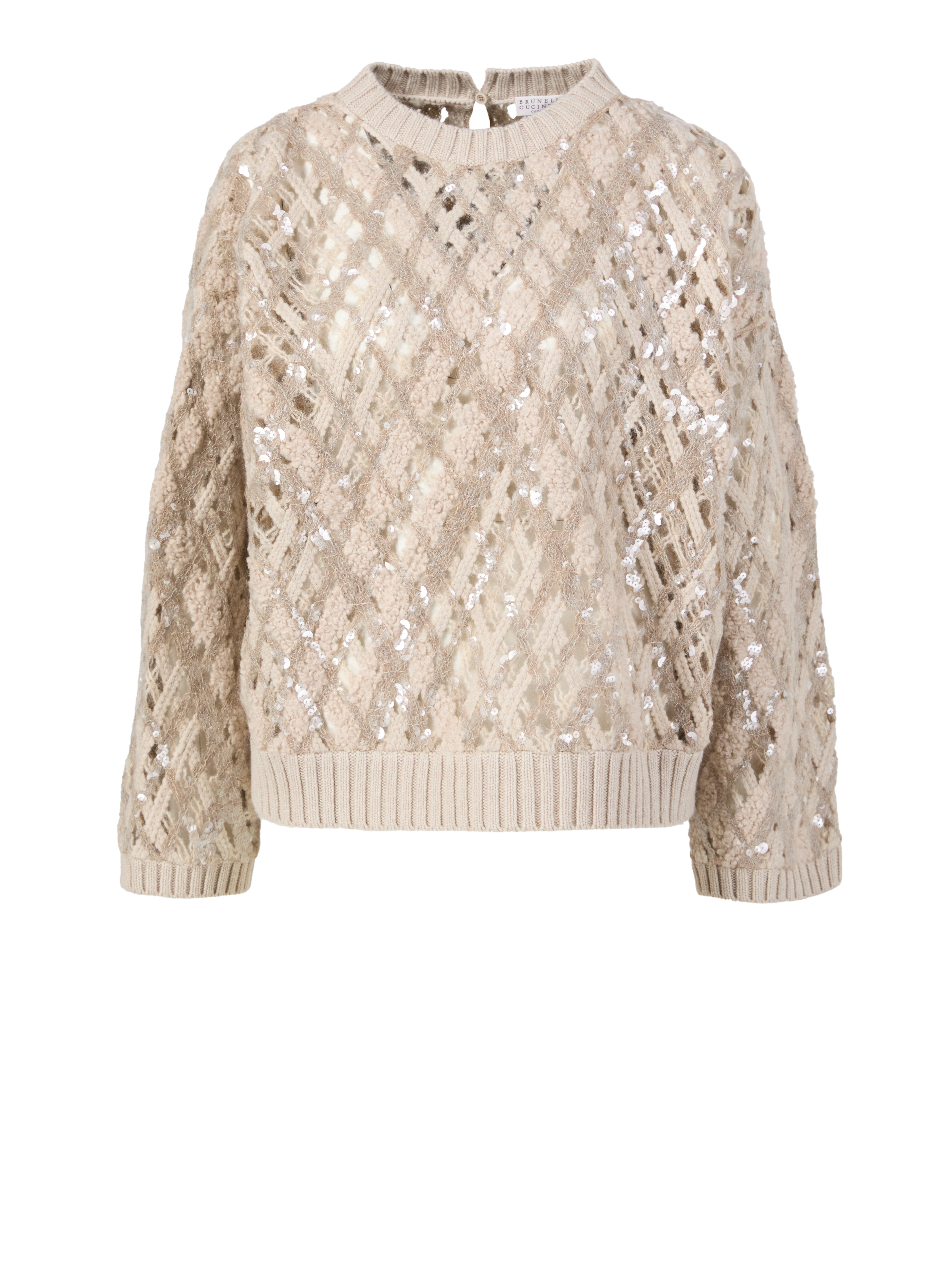 Cashmere-Pullover mit Pailletten Beige