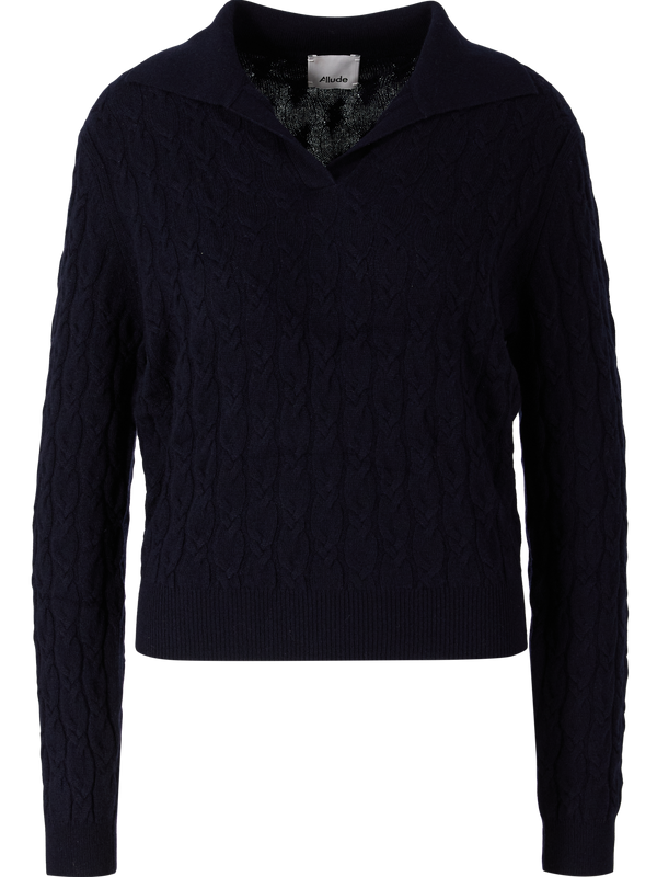 Cashmere-Pullover mit Serafino-Kragen Marineblau