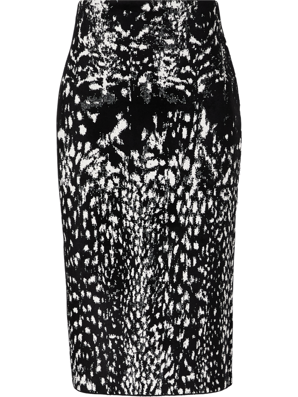 Samtiger Bleistiftrock mit Luchs-Jacquard Schwarz