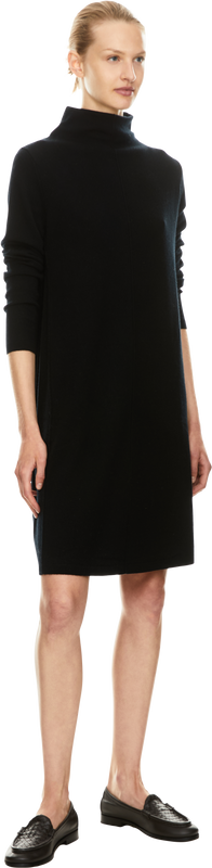 Wool-cashmere knitted dress with a stand-up collar black