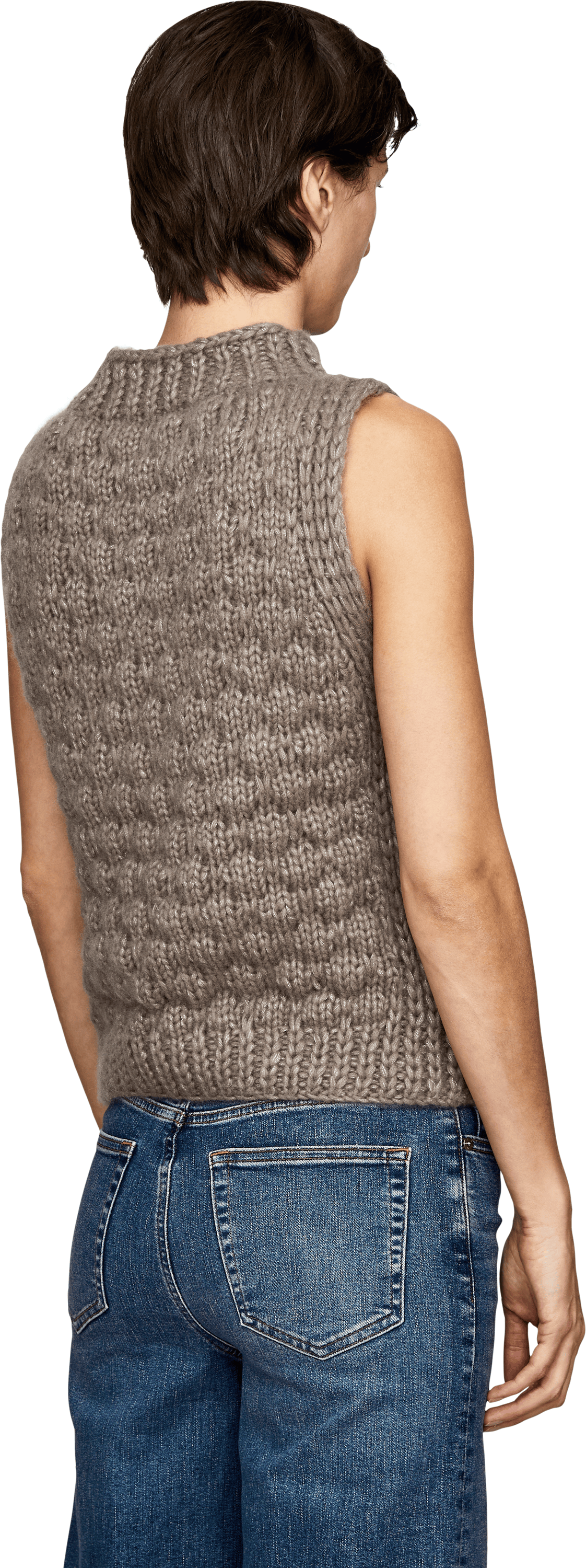 Iris von Arnim Cashmere-Seidentop 'Lysia Handstrick' Taupe, Rückansicht – UNGER.DE