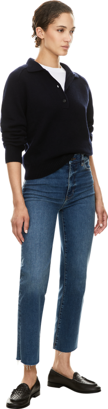 Woll-Cashmere-Pullover mit Polokragen Marineblau