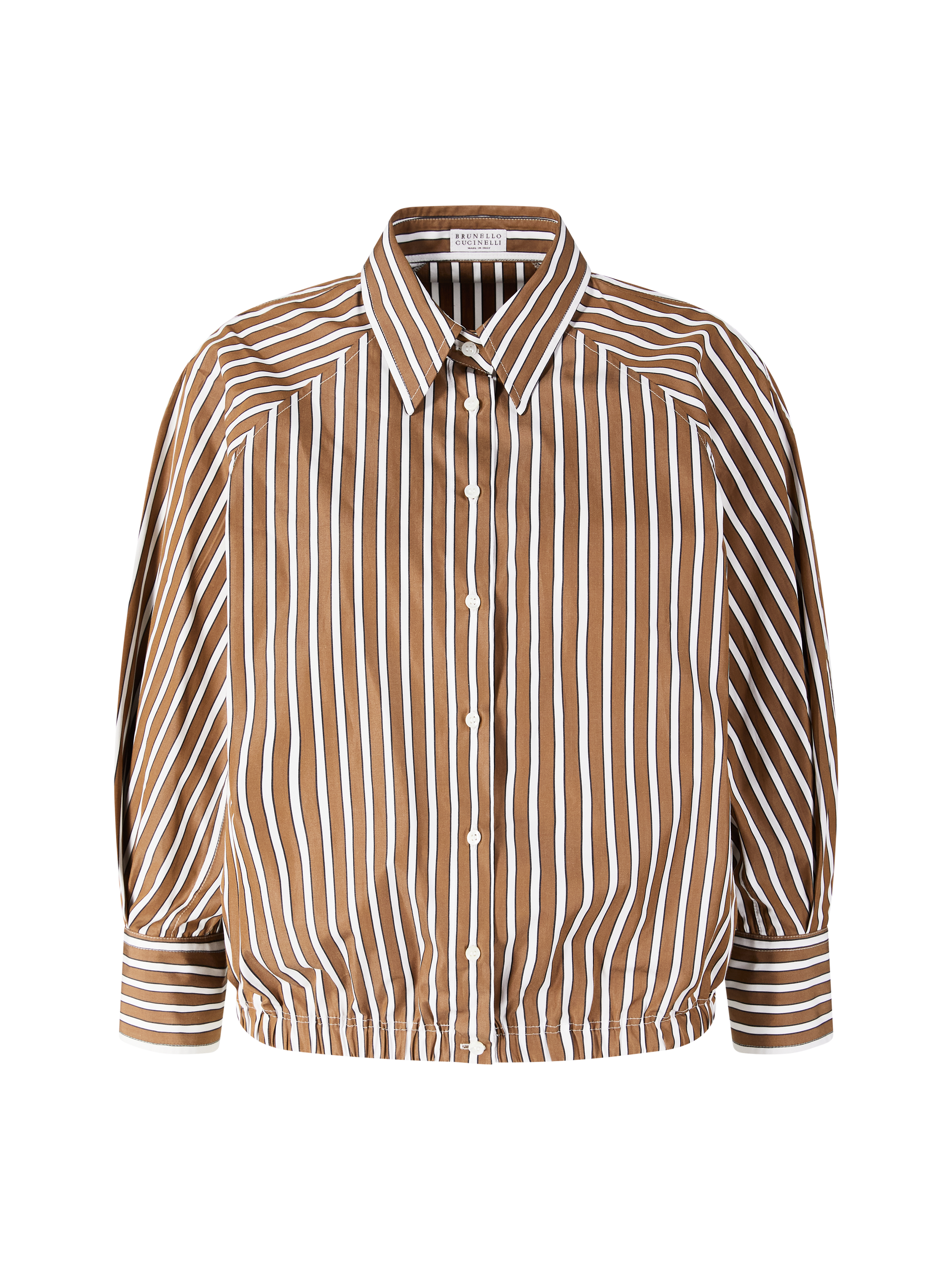 Gestreifte Bluse mit elastischem Bund Braun/Weiß