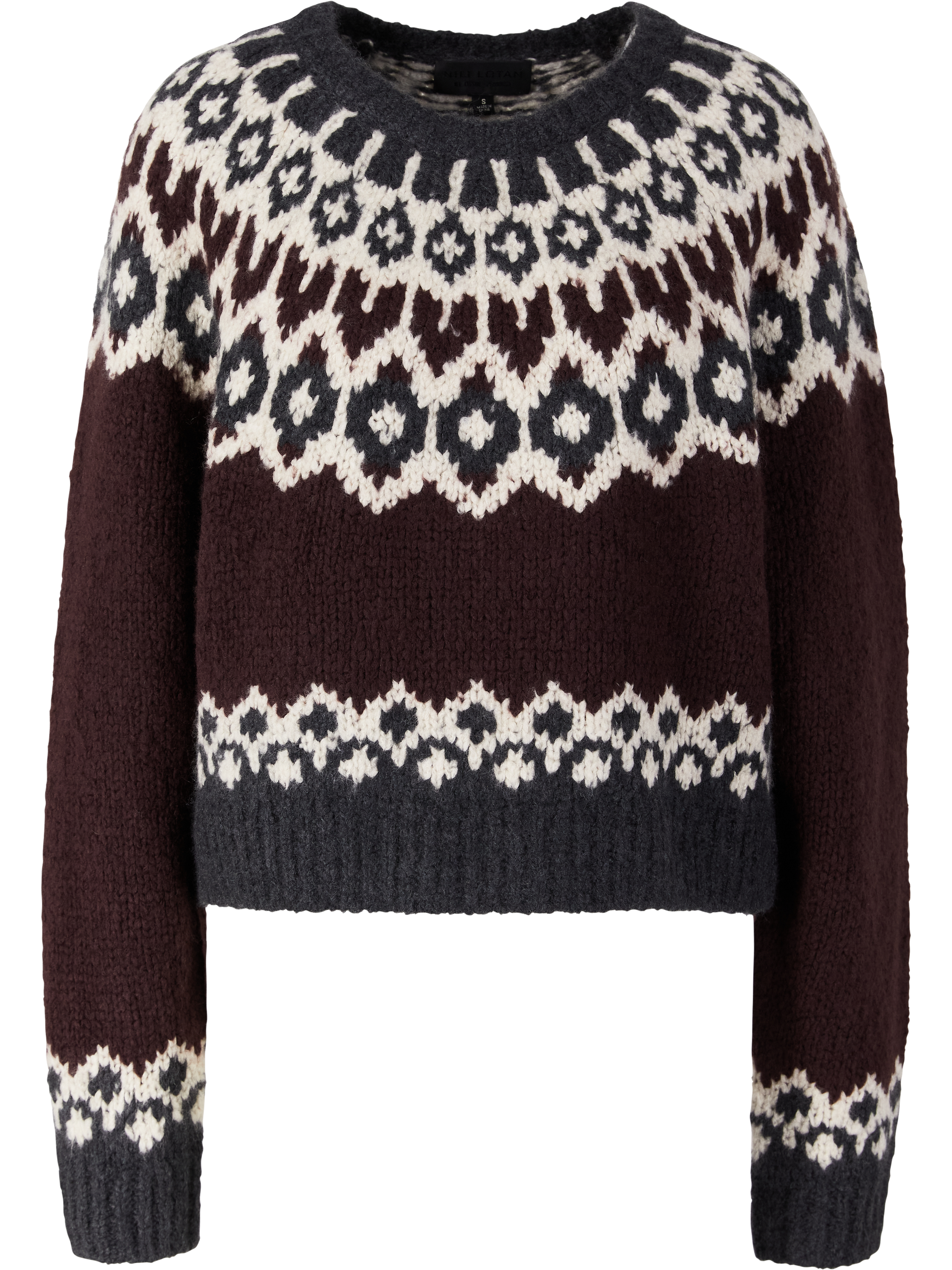 NILI LOTAN Cashmere-Seidenpullover 'Isaline Fair Isle' Bordeaux, Produktansicht – UNGER.DE