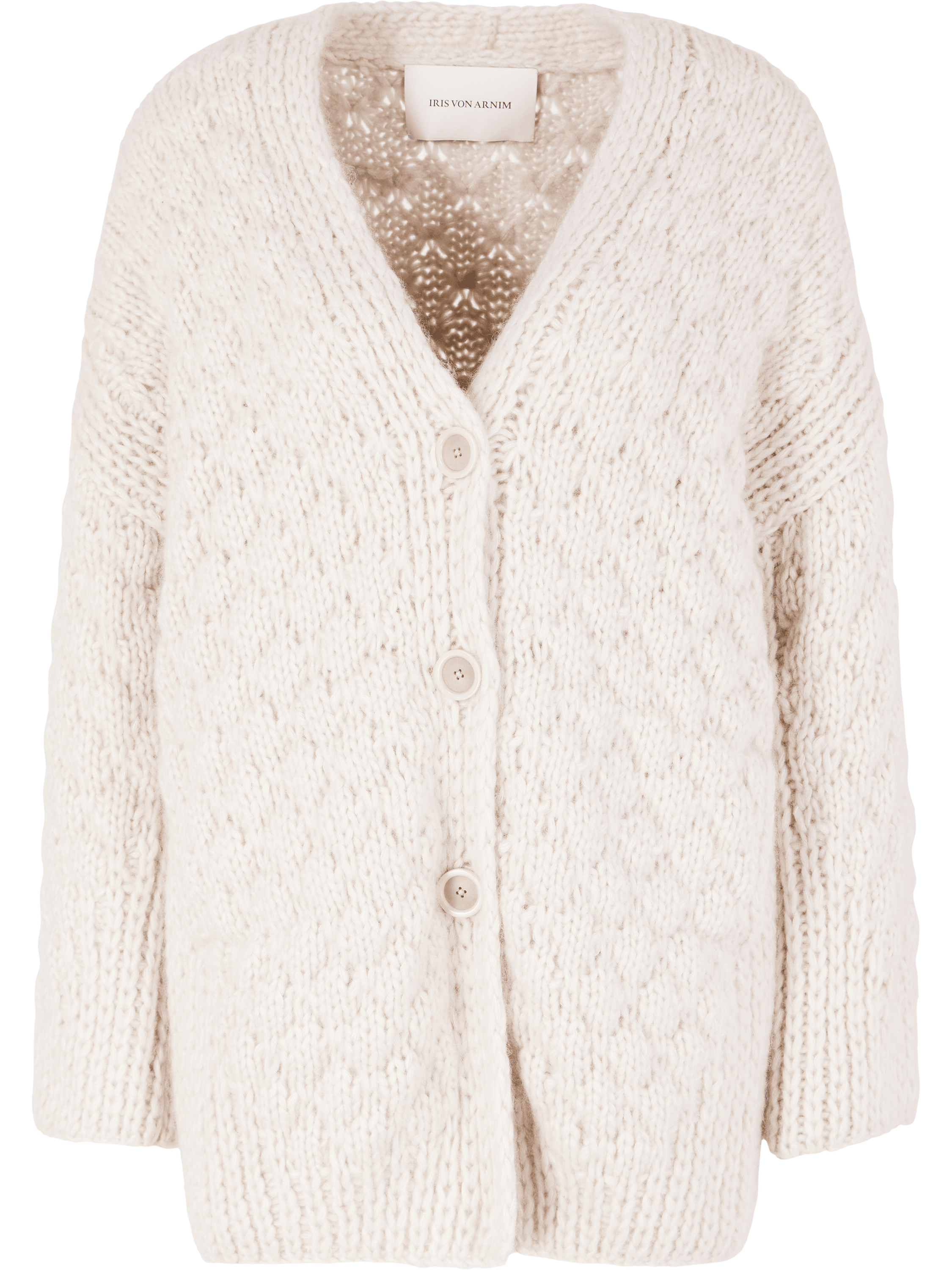 Iris von Arnim 'Loreli Handstrick' cardigan in cashmere and silk, in Alabaster, Product view – UNGER.DE