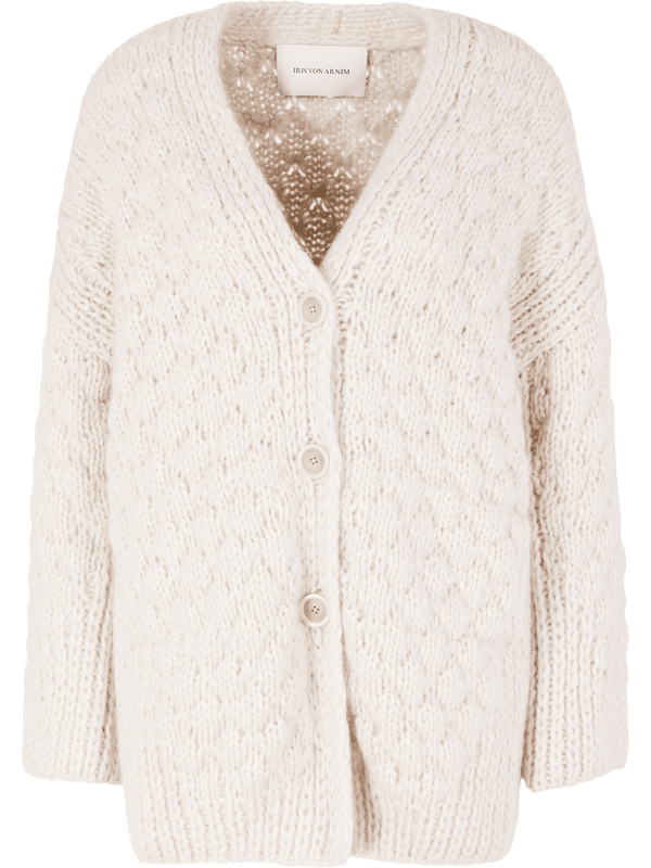 'Loreli Handstrick' cardigan in cashmere and silk, in Alabaster