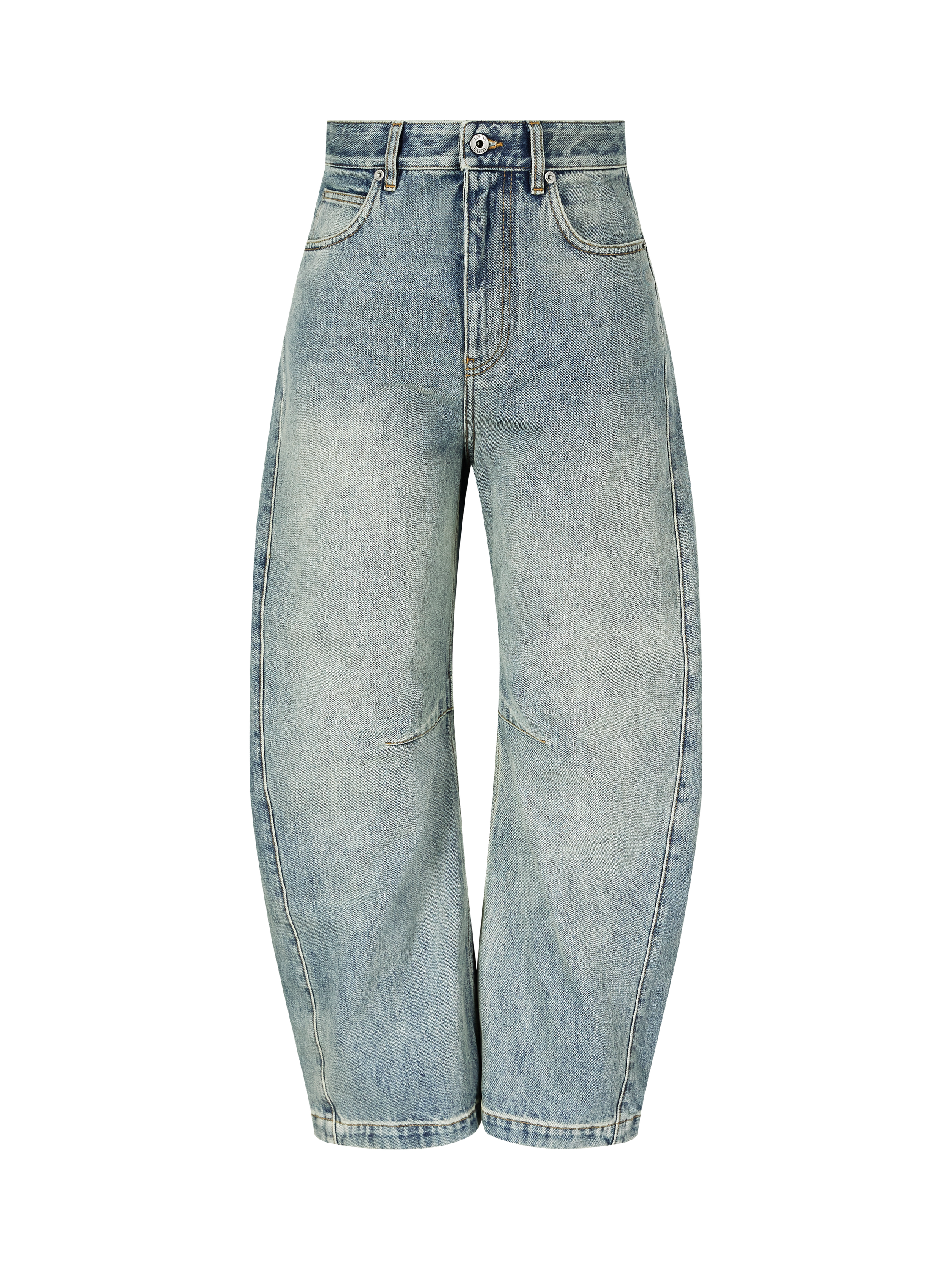 High-Waist Jeans 'Barrel' mit Anagram Stickerei Mittelblau