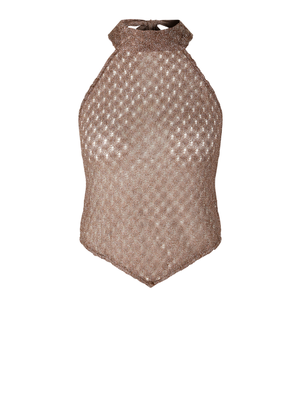 Schimmerndes Top mit Spinnennetz-Motiv Braun