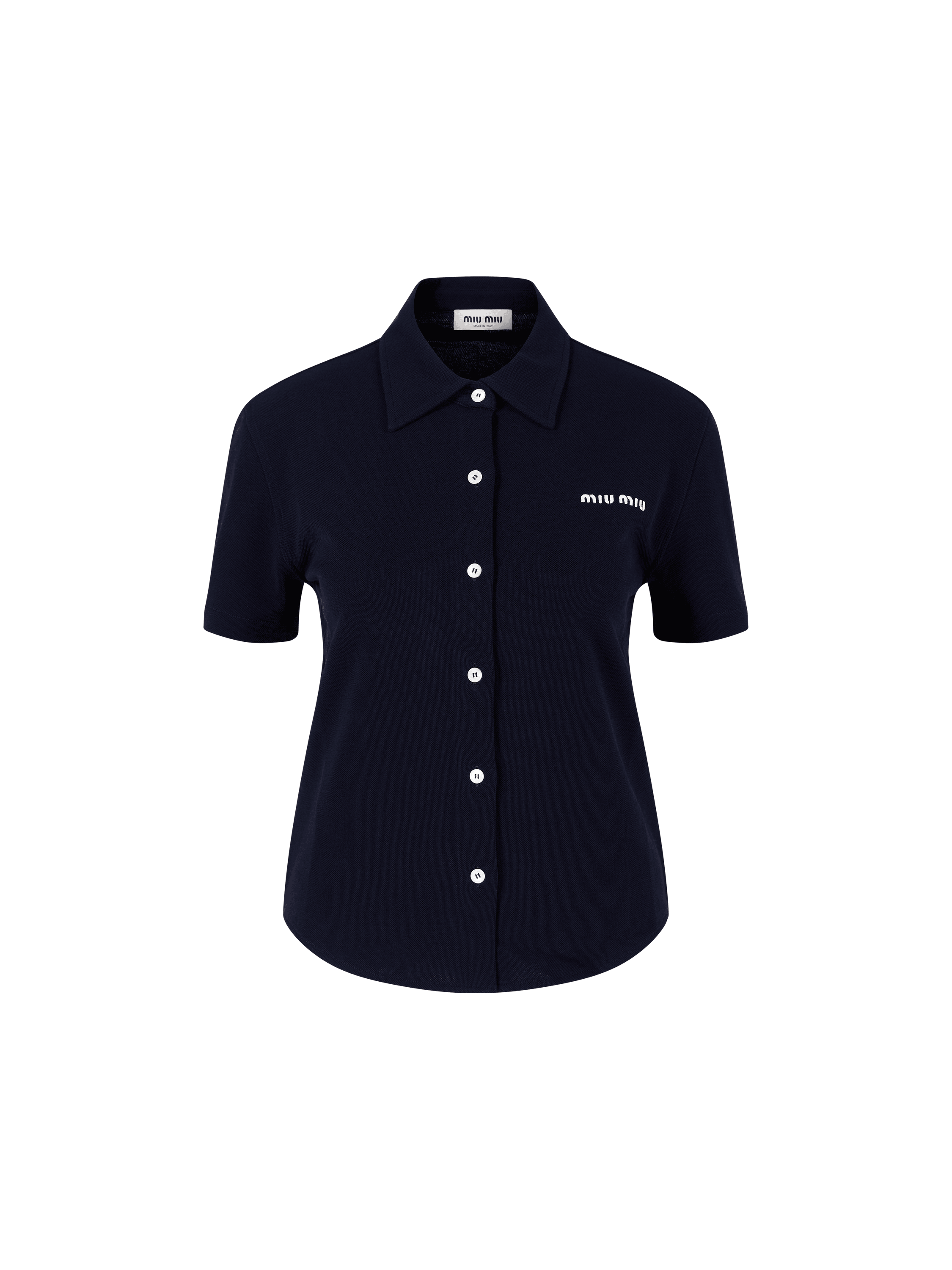 Cropped Hemd mit Logo-Stickerei Marineblau