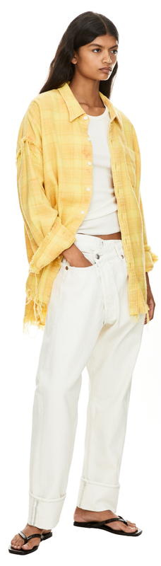 Kariertes Hemd 'Shredded Seam' Gelb