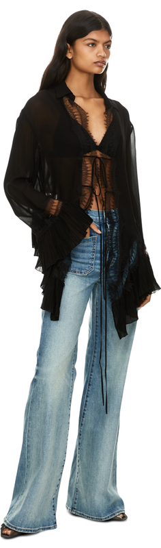 Hemd 'Georgette' mit Spitzenbesatz Schwarz