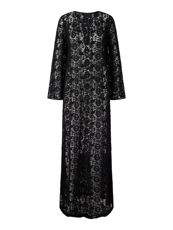 Maxikleid 'Della' aus gehäkelter Baumwolle Schwarz