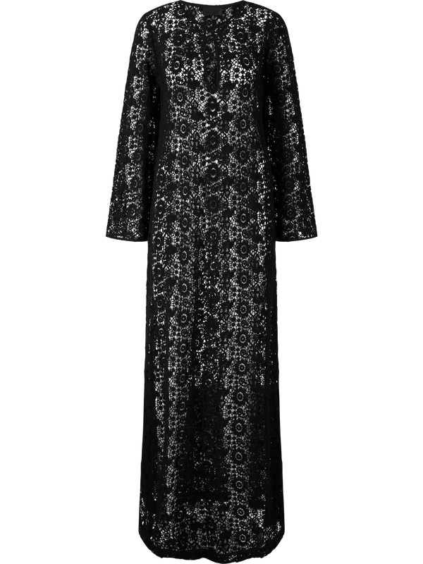 'Della' maxi dress in black crocheted cotton