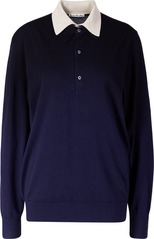 Neck-to-toe knitted jumper in silk and wool, navy blue