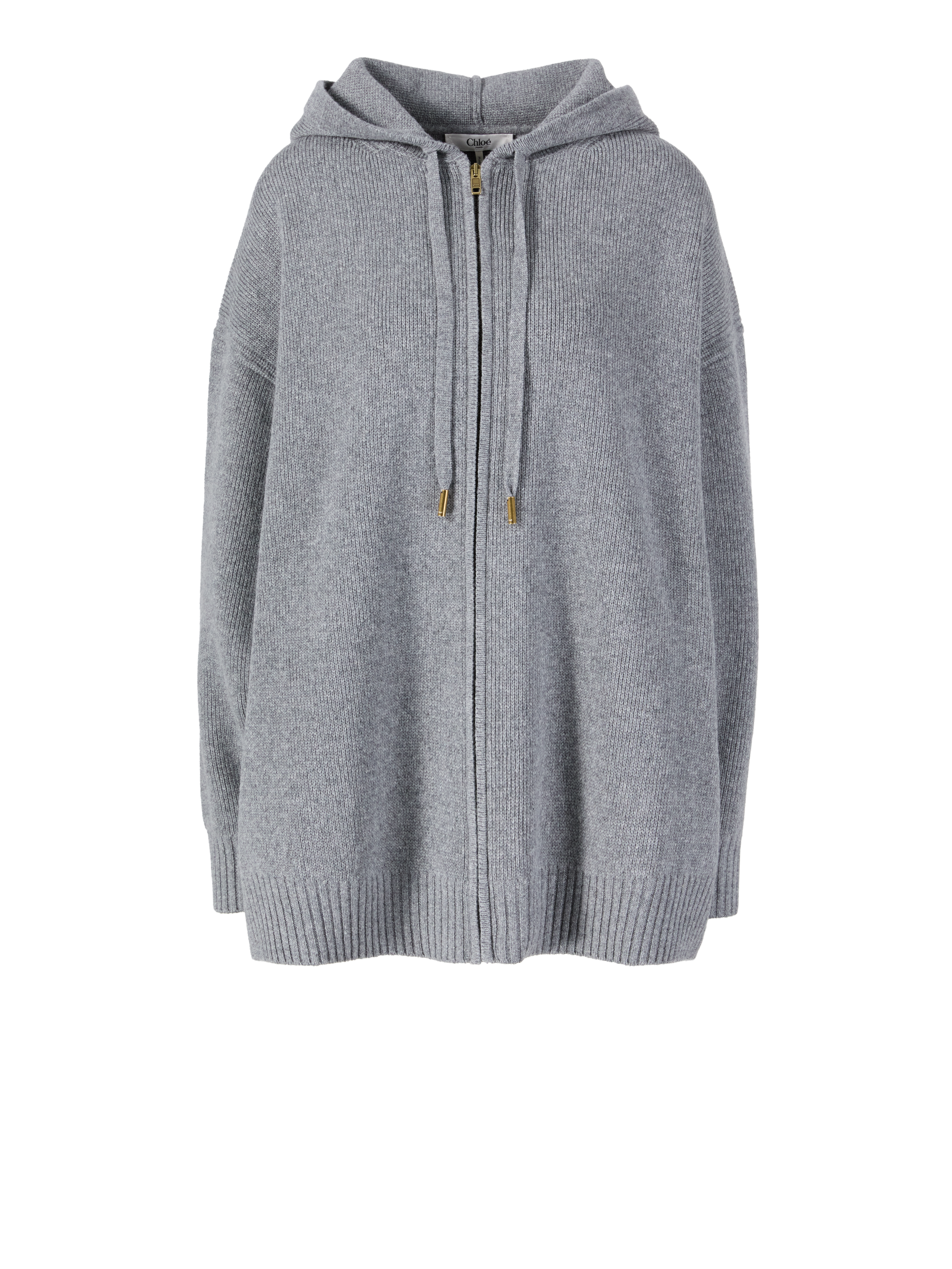 Oversized Woll-Cashmere-Jacke mit Kapuze Grau