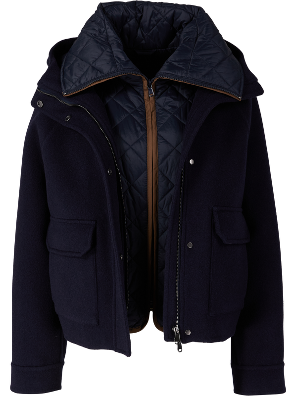 Woll-Cashmere-Blouson mit Steppweste Marineblau