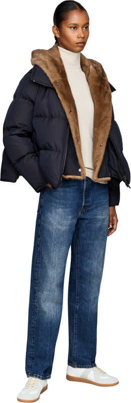 Daunenjacke in A-Linie mit Kapuze Marineblau