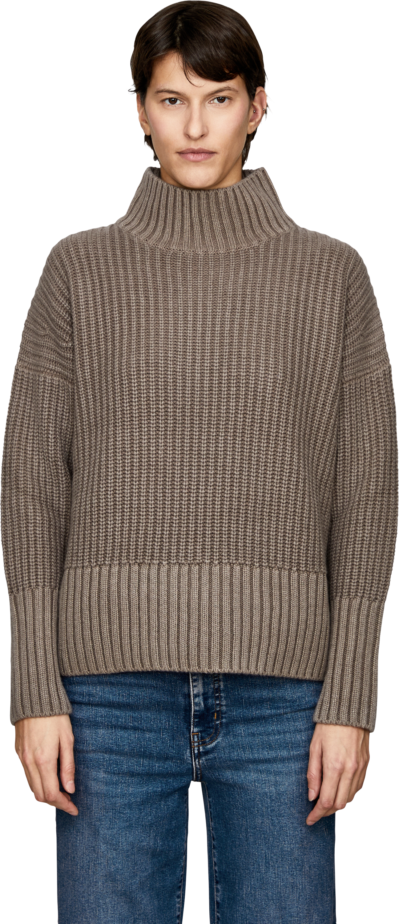 Iris von Arnim Cashmere-Pullover 'Panera' mit Stehkragen Taupe Stonewashed, Frontansicht – UNGER.DE