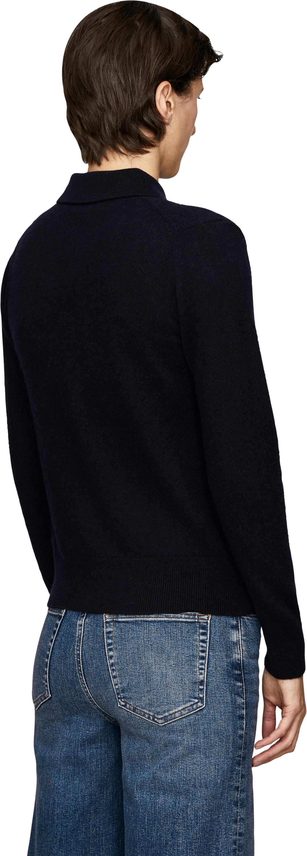 Iris von Arnim Cashmere-Seidenpullover 'Kelisa' mit Polokragen Navy, Back view – UNGER.DE