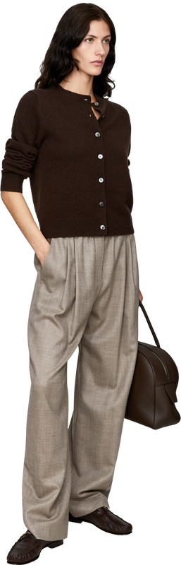 Cropped Cashmere-Strickjacke Espresso