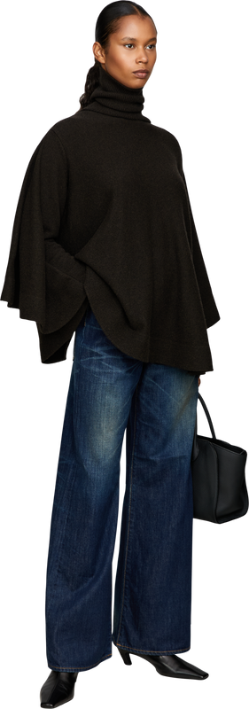 Cape jumper with a roll neck dark brown