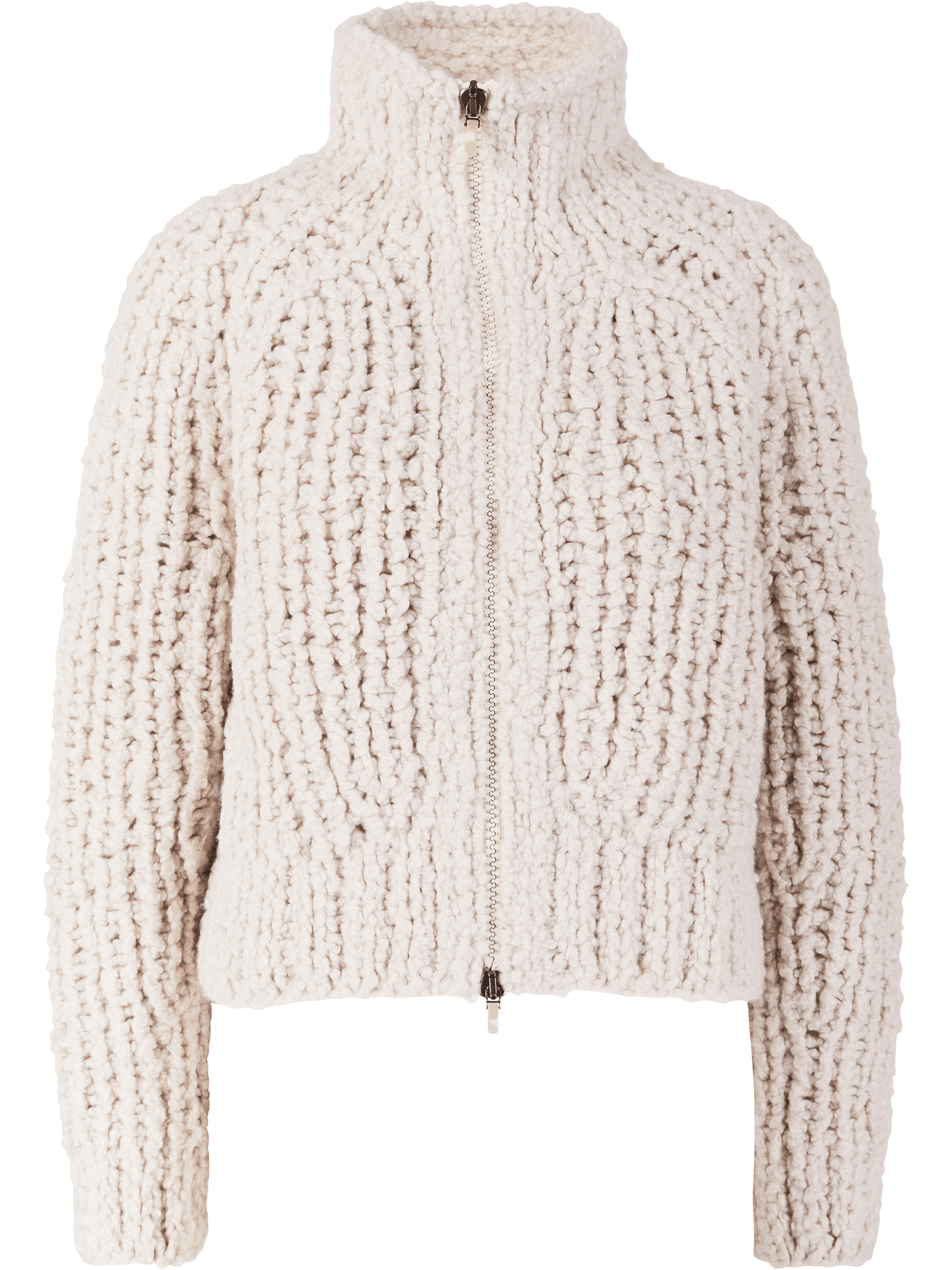 Strickjacke 'Heloisa Handstrick' aus Wolle und Seide Alabaster