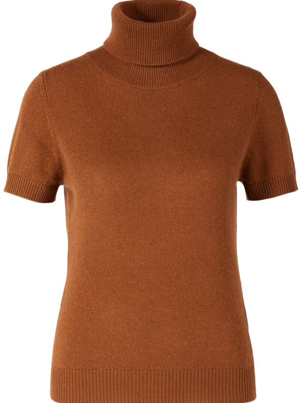 Short-sleeved cashmere roll-neck jumper brown