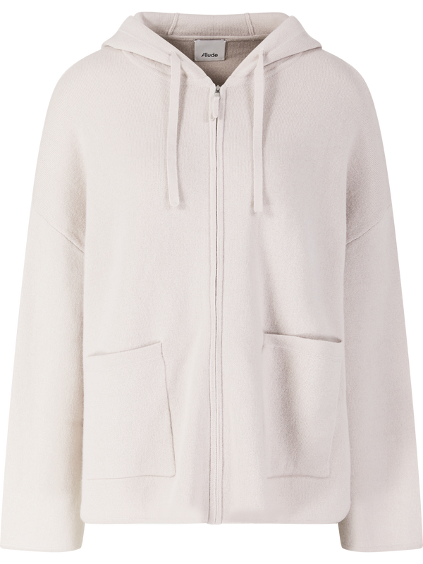 Woll-Cashmere-Strickjacke mit Kapuze Hellgrau