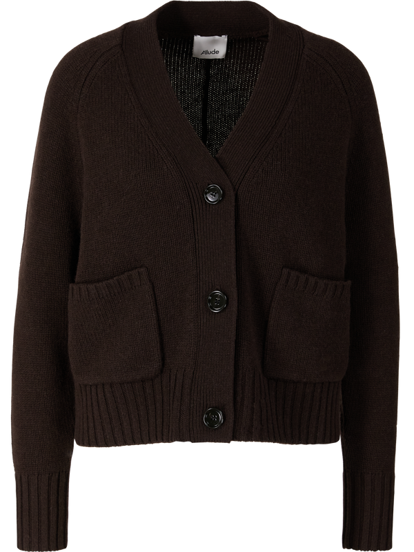 Wool-cashmere cardigan with a V-neck dark brown