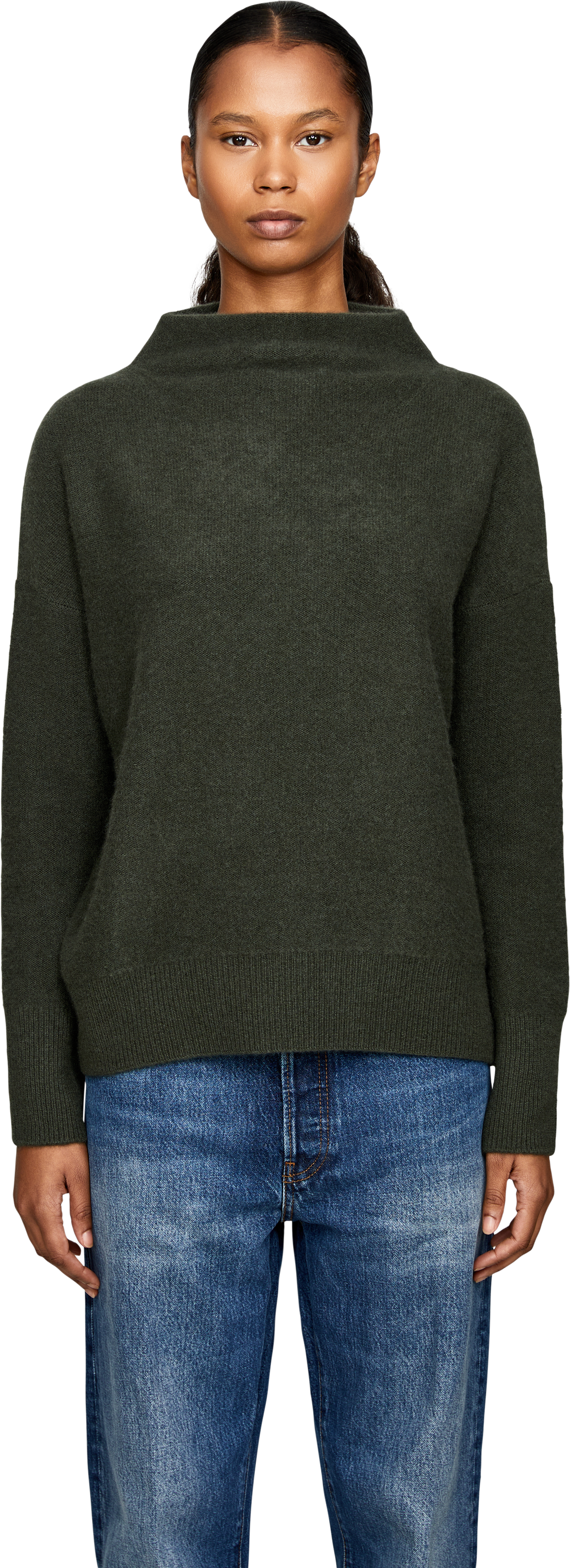 Vince Cashmere jumper with a stand-up collar moss green, Front view – UNGER.DE
