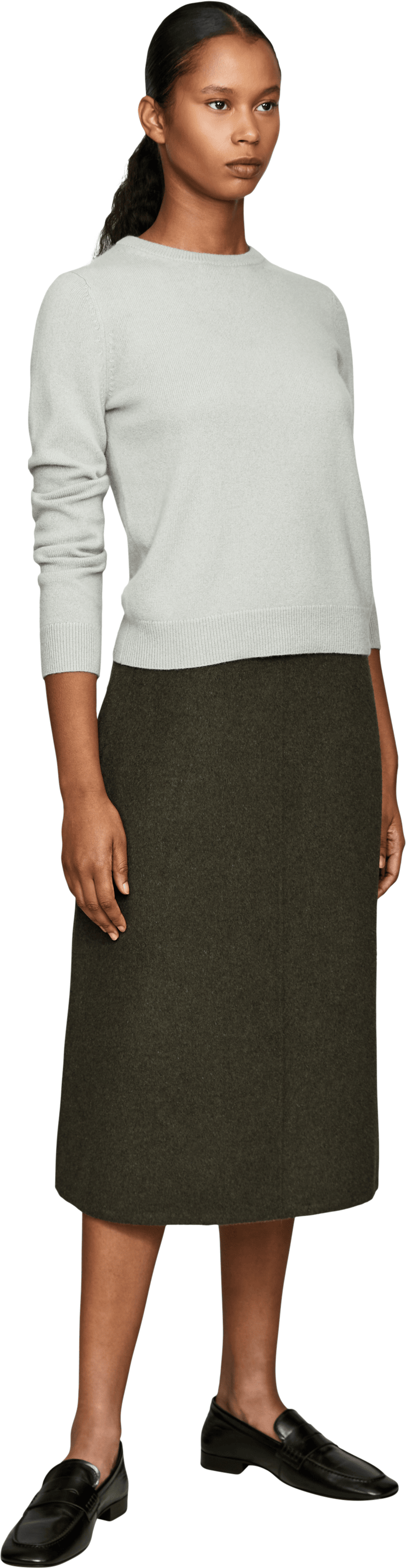 Vince Olive-green virgin wool midi skirt, Modelview – UNGER.DE