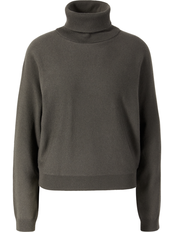 Wool-cashmere roll-neck jumper with batwing sleeves khaki