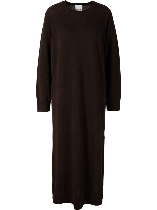 Long-sleeved wool-cashmere knitted dress dark brown