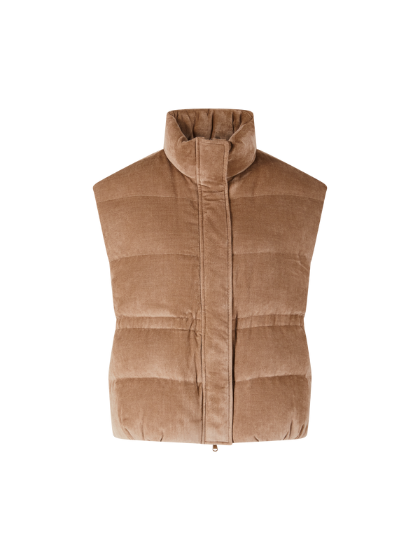 Daunenweste aus Cord mit Monili-Perlen Hellbraun