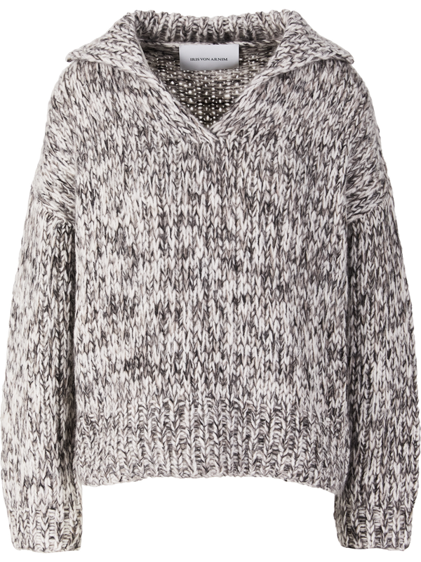 'Hermina Handstrick' cashmere and silk jumper, taupe/ecru