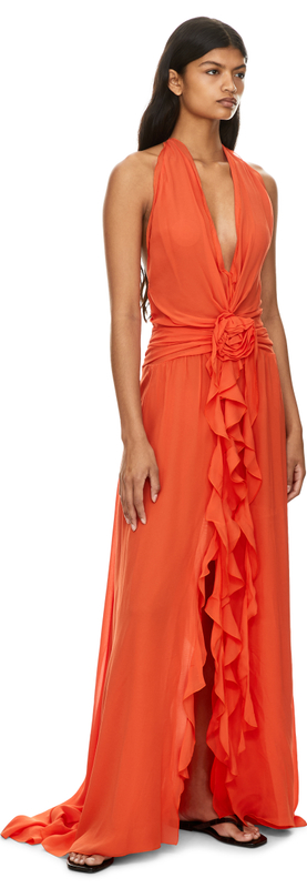 Maxikleid aus Viskose-Georgette Orange