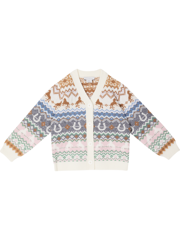 Wollstickjacke mit Pferdemotiven Multi