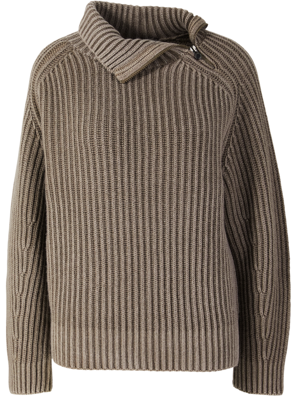 'Poseia' cashmere jumper with stand-up collar, taupe, stonewashed