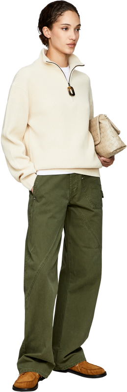 Wollpullover mit Horn-Zipper Crème