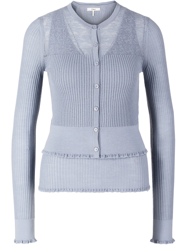Twin-Set aus Pointelle-Wollstrick Eisblau