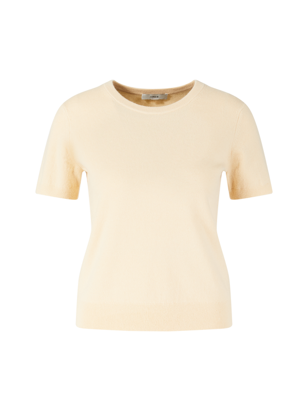 Kurzärmeliger Woll-Cashmere-Pullover Crème